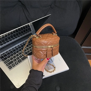 Quilted PU Leather Box Bag Women Fashion Diamond Lattice Chain Shoulder Crossbody Bag Vanity Case Mini Handbag Double Zipper