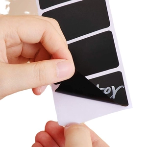 Removable black PVC chalkboard labels with adhesive backing and writable surface for kitchen