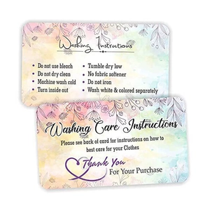 Clothing Laundry Care Instruction Cards Watercolor Floral Thank You Business Card For T-Shirt Package Coated Paper Guide Cards