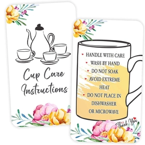 Cartes d'Instructions d'Entretien de Tasse Florale Aquarelle Étiquette de Lavage à la Main Uniquement pour Emballage de Tasses Artisanales