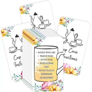 Cartes de conseils d'entretien floral pour tasses avec instructions de lavage à la main