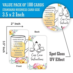 Cartes d'entretien pour gobelets 3,5x2 pouces avec motif floral et vernis UV sélectif 100PCS