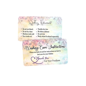Floral watercolor clothing care cards showing washing instructions and thank you message