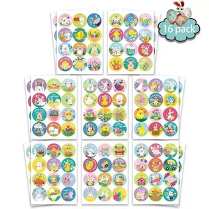 16-pack Happy Easter round stickers featuring bunny, chick, and egg festive designs