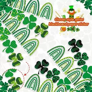 St. Patrick's Day clover chalkboard stickers set with rainbow borders and shamrock patterns