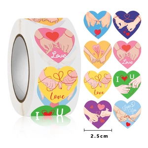 2.5cm Valentine Heart stickers roll featuring pinky swear designs and Love text