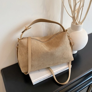 Women Large Capacity PU Suede Texture Shoulder Bag Minimalist Commuter Tote Handbag With Adjustable Strap Versatile Daily Bag