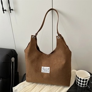 Brown leopard print suede hobo bag with fashion logo and large capacity shoulder strap