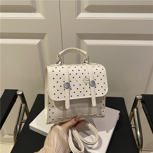 Retro white polka dot mini backpack and crossbody bag with cute hamburger badge
