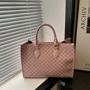Vintage Letter Print Tote Bag Large Capacity PU Leather Shoulder Bag Trendy Urban Minimalist Handbag Commute Bag For Women
