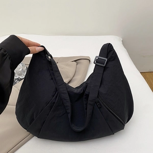 Women Large Capacity Composite Fabric Hobo Bag Lightweight Pleated Crossbody Bag Solid Color Shoulder Bag For Casual Travel Daily Use