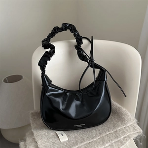 Sac Hobo en Cuir PU Vintage pour Femmes avec Poignée Plissée Sac à Épaule sous le Bras Demi-Lune avec Détail de Nœud