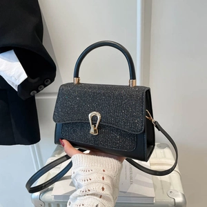 Damen Kleine Quadratische Tasche PU-Leder Pailletten Glitzerklappe Handtasche Mit Goldener Gebissschnalle Tragegriff Verstellbarem Riemen Umhängetasche