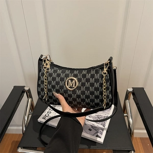 Borsa da Sottobraccio alla Moda da Donna con Stampa Monogramma Lettera Borsa a Tracolla in Pelle PU con Logo M Oro Catena in Metallo Piccola Borsa Quadrata