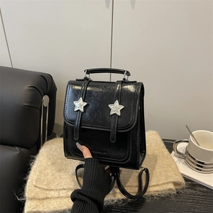Mini Sac à Dos en Cuir PU Mode Coréenne pour Femmes Décor Étoile Petit Sac Bandoulière Carré Minimaliste Brillant