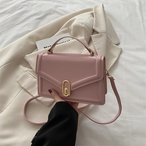 Women PU Leather Crossbody Bag Gold Lock Top Handle Shoulder Bag Minimalist Small Square Handbag Commute Daily