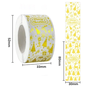 Christmas Merry Christmas Stickers Gold Rose Gold Foil Stamping Label For Gift Box Wrapping Xmas Tree Reindeer Snowflake Festive Decoration