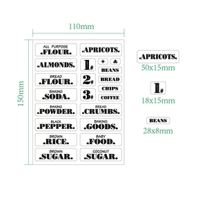 Waterproof kitchen pantry labels with multiple sizes and clear English food names