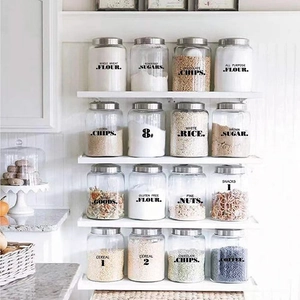 Transparent waterproof PP kitchen pantry labels for glass jars set with stainless steel lids