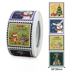 Adesivi in Rotolo di Natale Quadrati Bordo Francobollo Etichette Adesive Per Confezioni Regalo Decorazione Natalizia Buon Natale Adesivi