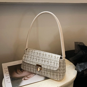 Borsa Sottobraccio in Tweed Retro da Donna Elegante Piccola Borsa a Spalla Quadrata Con Serratura in Metallo Oro