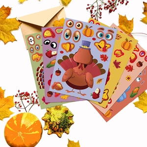 DIY Erntedankfest Truthahn Sticker Set mit bunten Herbstmustern und festlichen Requisiten