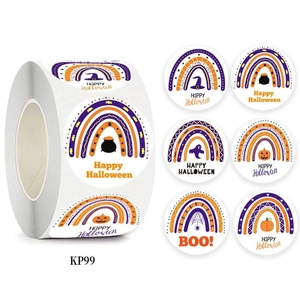 Halloween Stickers Roll For Kids Rainbow Pumpkin Ghost Witch Hat Decorative Adhesive Labels For Gift Wrapping Party Decor