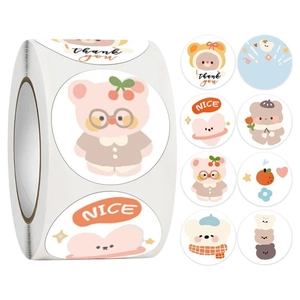 Roll of cute bear and flower reward stickers with thank you and nice text for kids