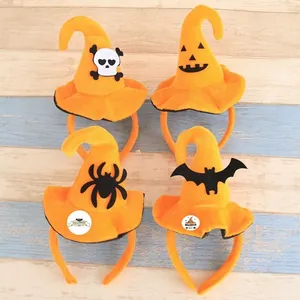 Σετ με τέσσερις πορτοκαλί στέκες Halloween με καπέλα μάγων, κολοκύθα και νυχτερίδα