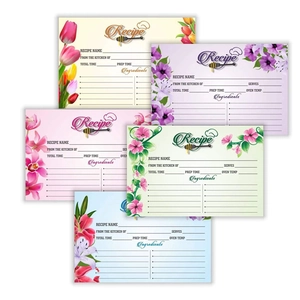 Lot de 5 fiches recettes florales 4x6 pouces avec motifs botaniques variés et mise en page