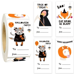 Halloween Trick Or Treat Stickers Rectangular Cartoon Pumpkin Ghost Adhesive Paper Gift Labels For Party Decoration