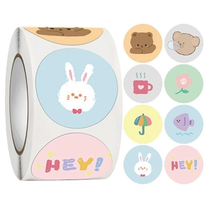 Cartoon animal reward stickers roll featuring cute bears and rabbits for kids