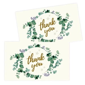 Eucalyptus Leaf Wreath Thank You Cards Minimalist White Coated Paper Botanical Stationery For Business Wedding Events