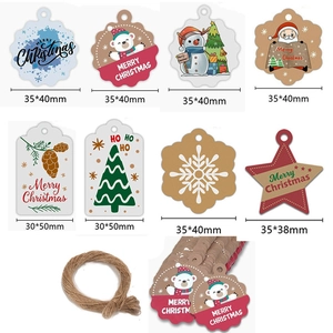 Christmas Gift Tags Kraft Paper Snowflake Star Shape Labels With Hemp Rope For Holiday Party Gift Decor Greeting Cards