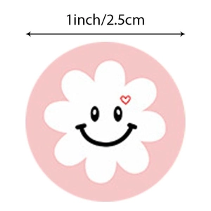 1-inch round smiley daisy reward stickers with pink background for children incentives