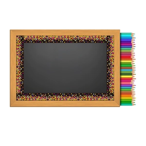 Tableau rectangulaire avec bordure colorée et crayons pour annonces scolaires