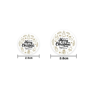 Merry Christmas gift stickers in 2.5cm and 3.8cm sizes with festive gold icons