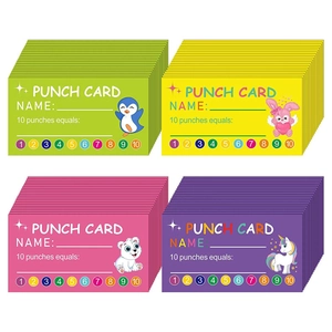 Set di carte premio colorate per bambini con motivi di animali e fori perforabili