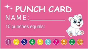 Carta fedeltà rosa per bambini con illustrazione di un simpatico orsetto bianco dei cartoni