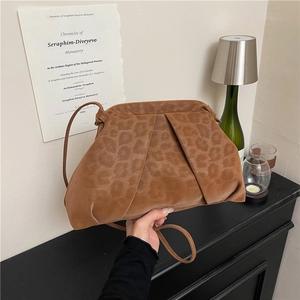 Sac Nuage Imprimé Léopard Vintage pour Femmes en Cuir PU Sac à Épaule Plissé Pochette Bandoulière Mode Sac à Main