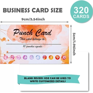 Set di 320 carte fedeltà ad acquerello arancione 9x5cm con 10 fori per premi e omaggi