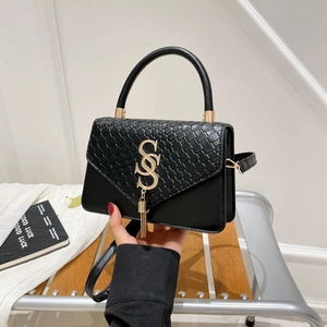 Fashion Women PU Leather Shoulder Bag Weaving Texture Crossbody Square Bag With Gold Metal Tassel Logo Trendy Commuting Handbag