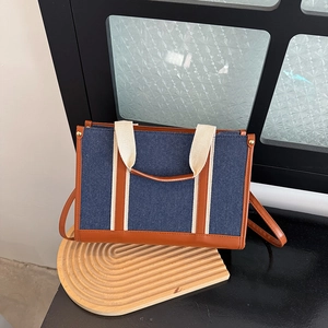 Mode Damen PU Patchwork Denim Stijl Tote Tasche Große Kapazität Umhängetasche Mit Verstellbarem Riemen