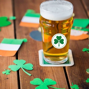 St. Patrick's Day green shamrock stickers and clover ornaments for party glassware