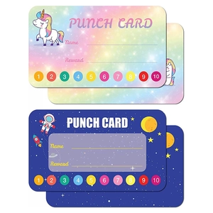 Student Reward Punch Cards Classroom Behavior Incentive Cards Cartoon Unicorn Astronaut Space Theme Coated Paper Cards