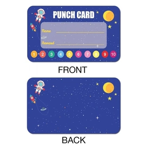 Space theme children's reward punch cards for students with front and back views
