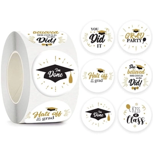 Autocollants de Remise des Diplômes Ronds Étiquettes de Fête pour Cérémonie Cadeau Déco Cadeaux de Fête Mortier Étoiles Sceaux
