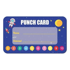 Space-themed punch card for kids with astronauts and ten tracking circles for rewards