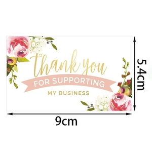 Pink floral thank you cards for business with 9cm x 5.4cm size dimensions shown