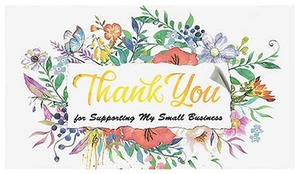 Λεπτομέρεια κάρτας Thank You με ακουαρέλα λουλούδια και χρυσά γράμματα